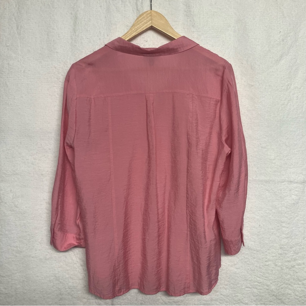 Roz & Ali XL Pink Utility Blouse Roll Tab Sleeve Button Up Top - Picture 5 of 7
